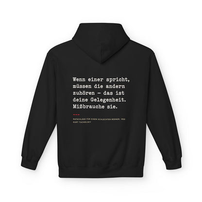 Unisex Fleece Hoodie mit Zitat - Tucholsky - Missbrauche sie – back
