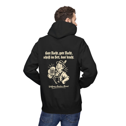 Unisex Fleece Hoodie mit Zitat - Mozart - Gute Nacht, gute Nacht – person-2-back