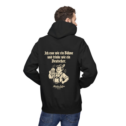 Unisex Fleece Hoodie mit Zitat - Luther - Ich esse wie ein Böhme – person-2-back