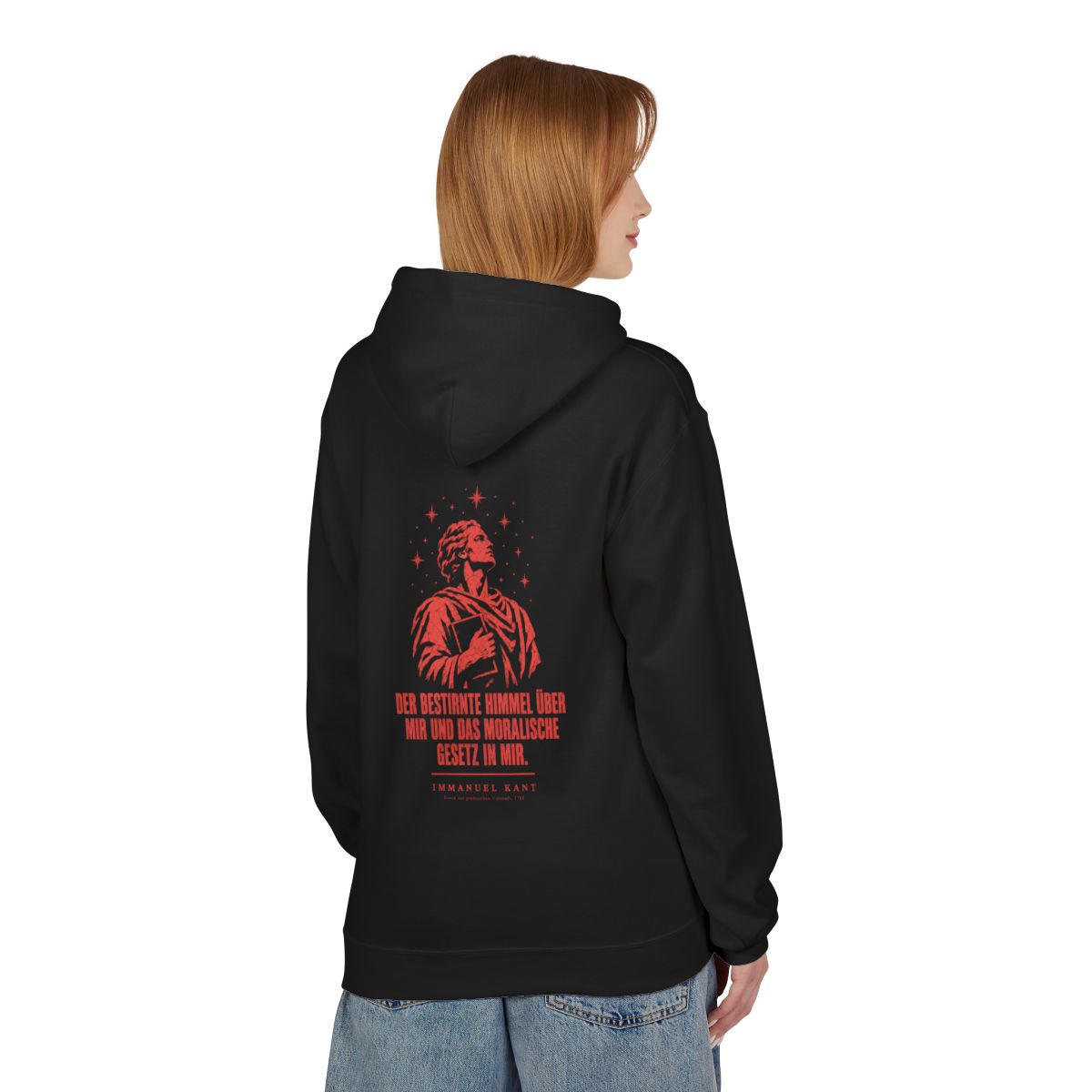 Unisex Fleece Hoodie mit Zitat - Kant - Der bestirnte Himmel über mir Vintage – person-1-back