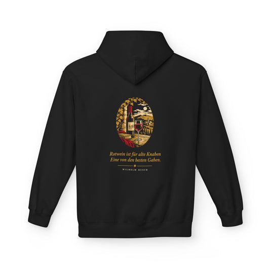 Unisex Fleece Hoodie mit Zitat - Busch - Rotwein für alte Knaben – back