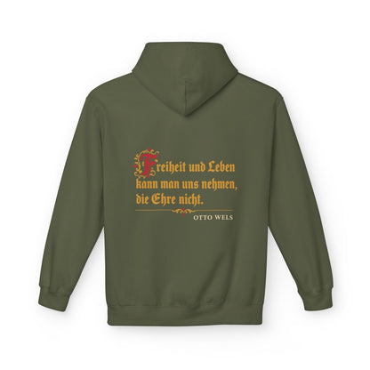 Unisex Fleece Hoodie mit Zitat - Wels - Die Ehre nicht – back