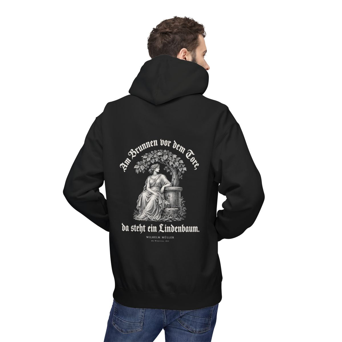Unisex Fleece Hoodie mit Zitat - Müller - Am Brunnen vor dem Tore Gravur – person-2-back
