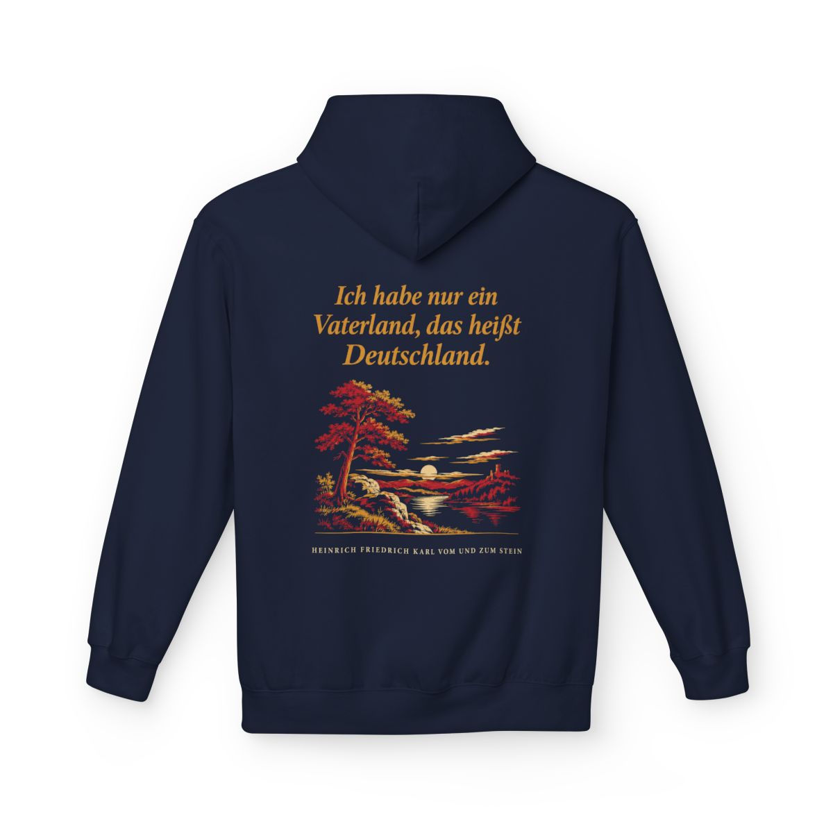Unisex Fleece Hoodie mit Zitat - Stein - Ich habe nur ein Vaterland Nachtstück – back