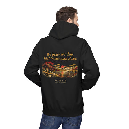 Unisex Fleece Hoodie mit Zitat - Novalis - Wo gehen wir denn hin Nachtstück – person-2-back