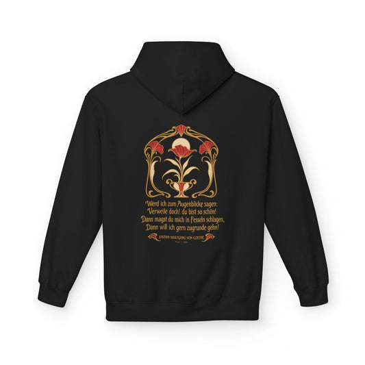 Unisex Fleece Hoodie mit Zitat - Goethe - Werd ich zum Augenblicke sagen Jugendstil – back