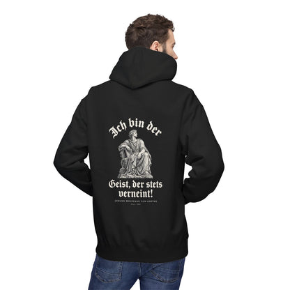Unisex Fleece Hoodie mit Zitat - Goethe - Ich bin der Geist, der stets verneint Gravur – person-2-back
