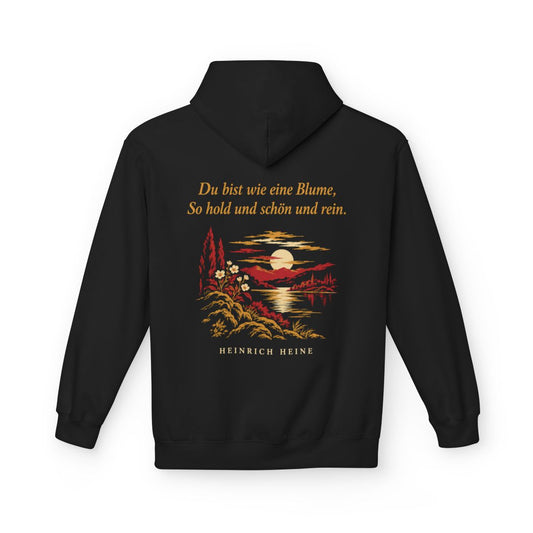 Unisex Fleece Hoodie mit Zitat - Heine - Du bist wie eine Blume – back