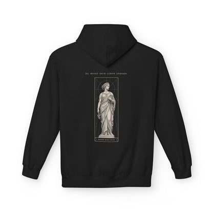 Unisex Fleece Hoodie mit Zitat - Rilke - Du musst dein Leben ändern – back