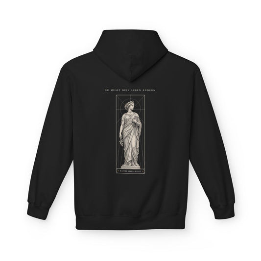 Unisex Fleece Hoodie mit Zitat - Rilke - Du musst dein Leben ändern – back
