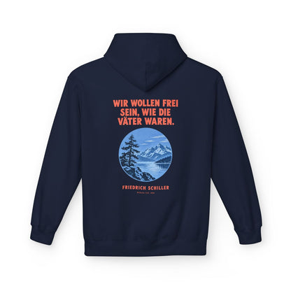 Unisex Fleece Hoodie mit Zitat - Schiller - Wir wollen frei sein – back