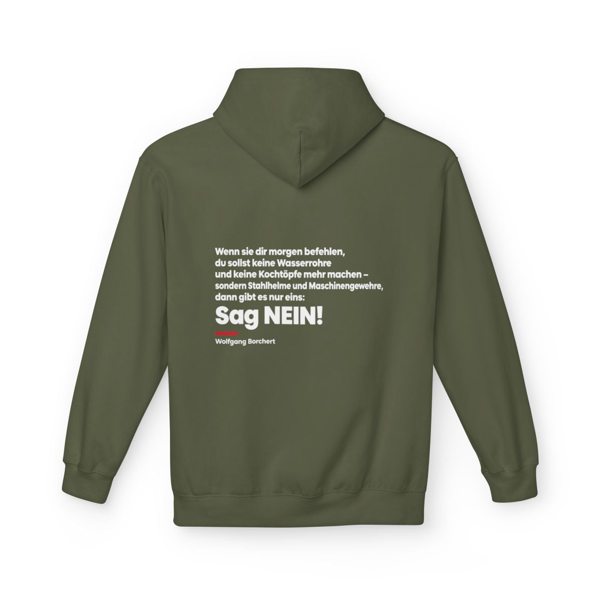 Unisex Fleece Hoodie mit Zitat - Borchert - Sag Nein – back