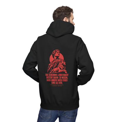 Unisex Fleece Hoodie mit Zitat - Börne - Das Geheimnis jeder Macht besteht Vintage – person-2-back