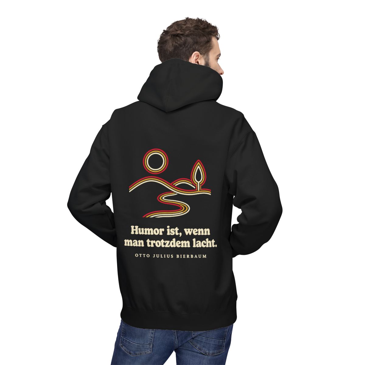 Unisex Fleece Hoodie mit Zitat - Bierbaum - Humor ist, wenn man trotzdem lacht – person-2-back