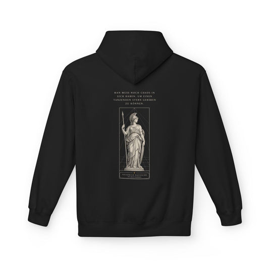 Unisex Fleece Hoodie mit Zitat - Nietzsche - Man muss noch Chaos – back