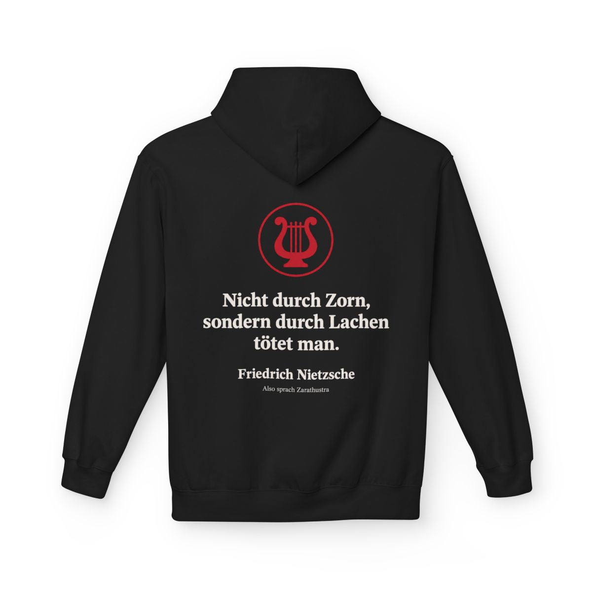 Unisex Fleece Hoodie mit Zitat - Nietzsche - Nicht durch Zorn Symbol – back