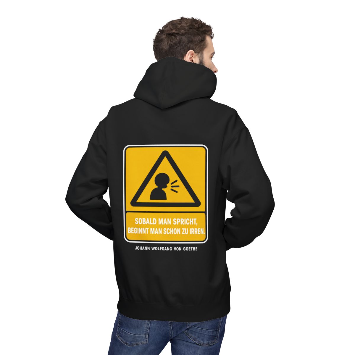Unisex Fleece Hoodie mit Zitat - Goethe - Sobald man spricht – person-2-back