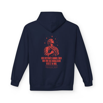 Unisex Fleece Hoodie mit Zitat - Kant - Der bestirnte Himmel über mir Vintage – back