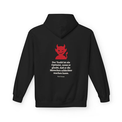 Unisex Fleece Hoodie mit Zitat - Kraus - Der Teufel ist ein Optimist – back
