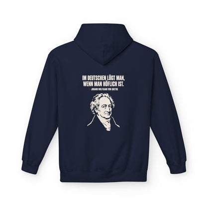 Unisex Fleece Hoodie mit Zitat - Goethe - Im Deutschen lügt man – back
