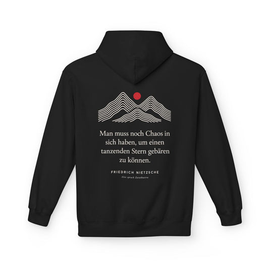 Unisex Fleece Hoodie mit Zitat - Nietzsche - Man muss noch Chaos Linien – back
