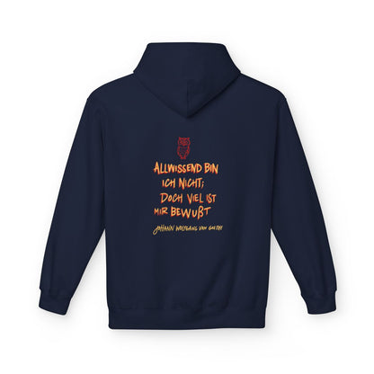 Unisex Fleece Hoodie mit Zitat - Goethe - Allwissend bin ich nicht – back