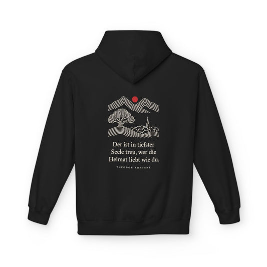 Unisex Fleece Hoodie mit Zitat - Fontane - Wer die Heimat liebt – back
