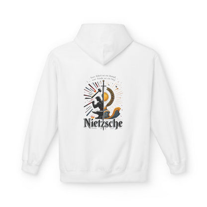 Unisex Fleece Hoodie mit Zitat - Nietzsche - Arbeit sei ein Kampf – back