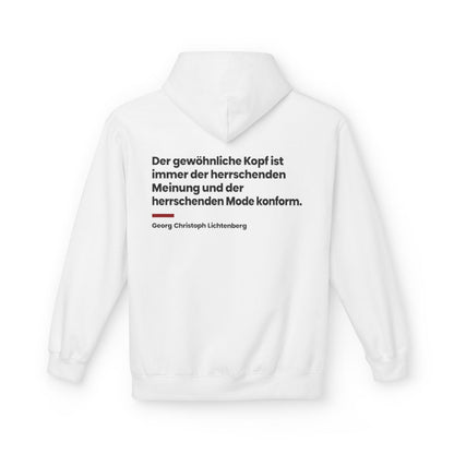 Unisex Fleece Hoodie mit Zitat - Lichtenberg - Der gewöhnliche Kopf ist immer – back