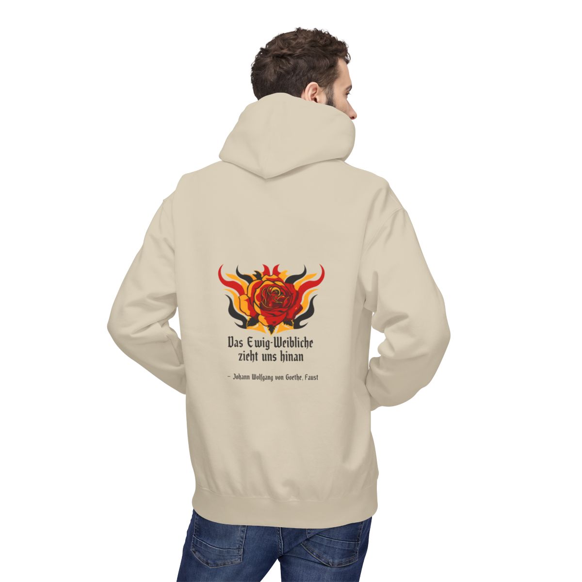 Unisex Fleece Hoodie mit Zitat - Goethe - Das Ewig-Weibliche – person-2-back