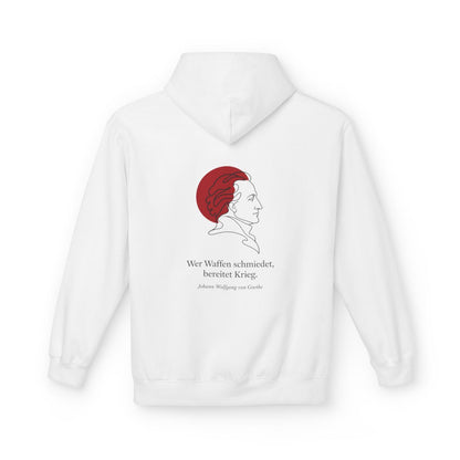 Unisex Fleece Hoodie mit Zitat - Goethe - Wer Waffen schmiedet – back