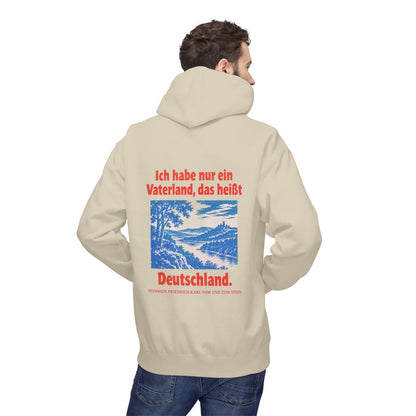 Unisex Fleece Hoodie mit Zitat - Stein - Ich habe nur ein Vaterland – person-2-back