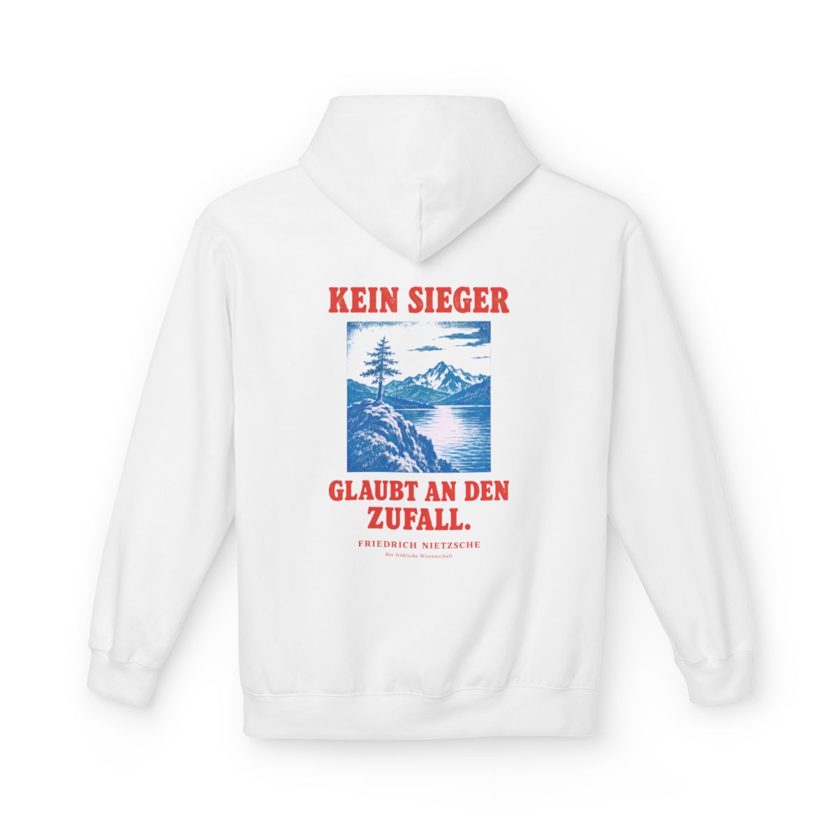 Unisex Fleece Hoodie mit Zitat - Nietzsche - Kein Sieger glaubt an den Zufall – back