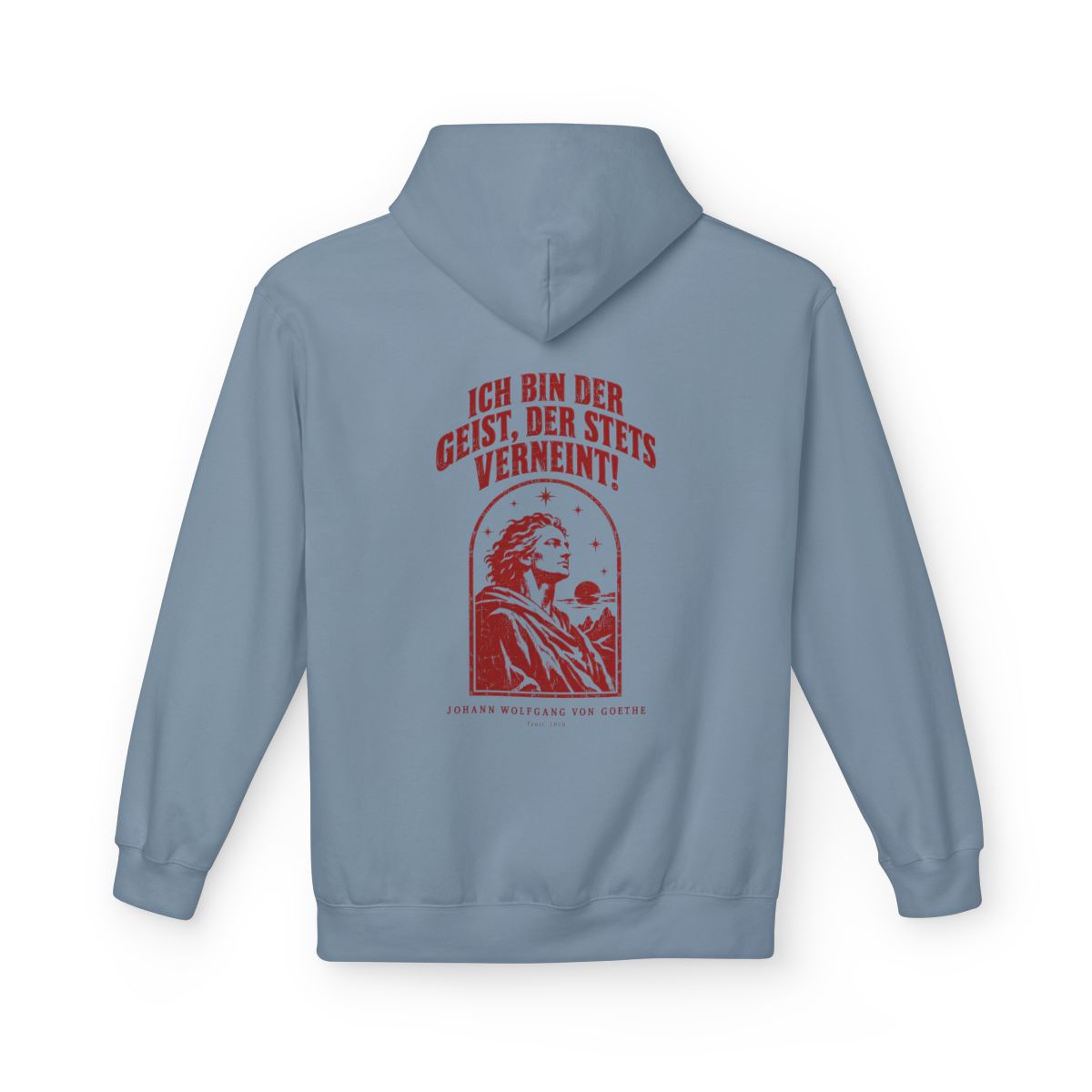 Unisex Fleece Hoodie mit Zitat - Goethe - Ich bin der Geist, der stets verneint – back