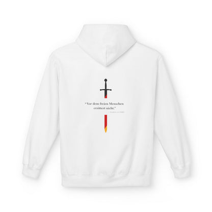 Unisex Fleece Hoodie mit Zitat - Schiller - Vor dem freien Menschen – back