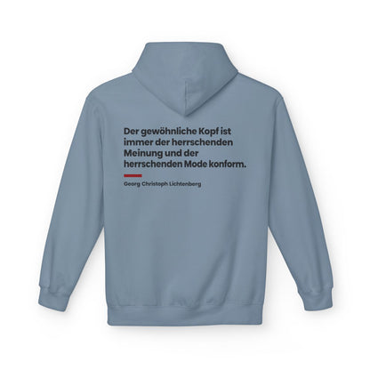Unisex Fleece Hoodie mit Zitat - Lichtenberg - Der gewöhnliche Kopf ist immer – back