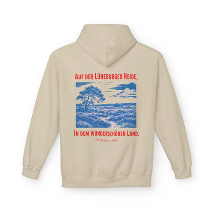 Unisex Fleece Hoodie mit Zitat - Löns - Auf der Lüneburger Heide – back