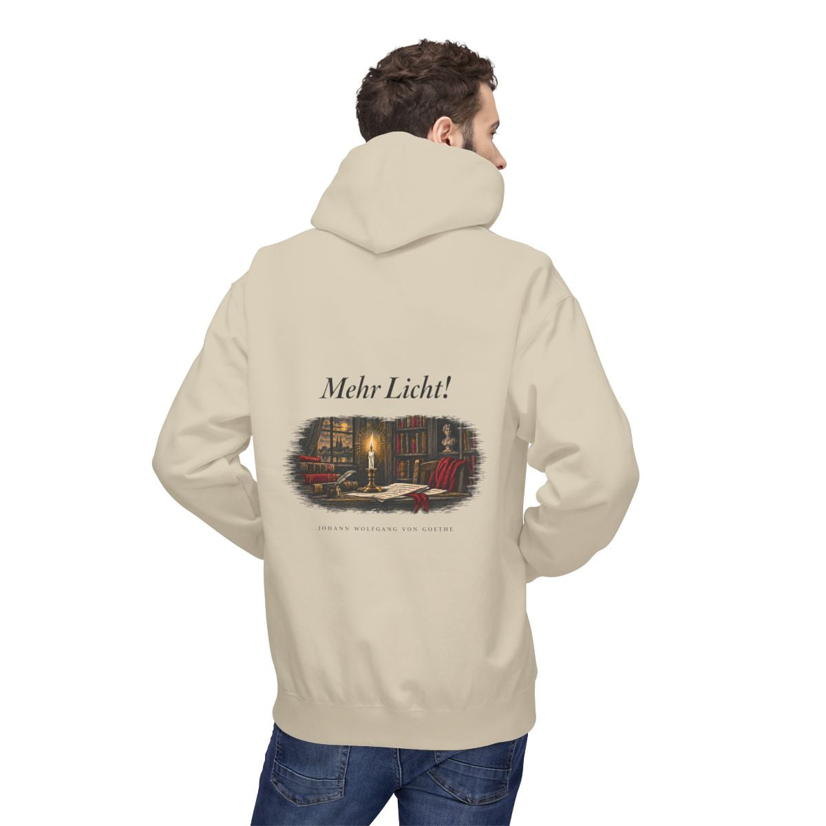 Unisex Fleece Hoodie mit Zitat - Goethe - Mehr Licht – person-2-back