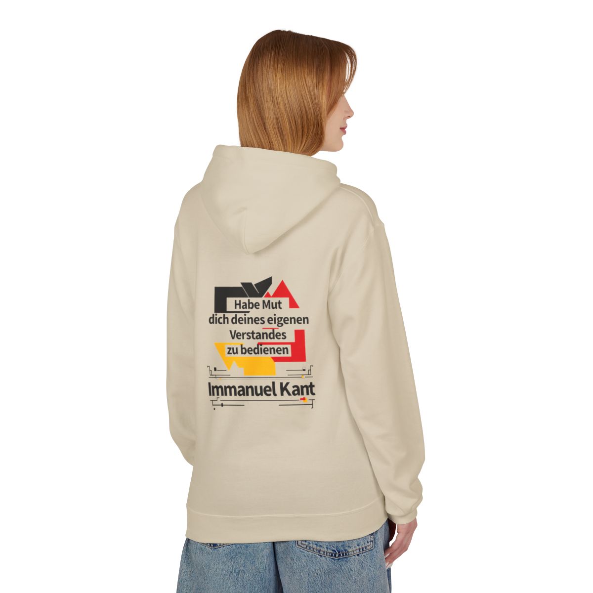 Unisex Fleece Hoodie mit Zitat - Kant - Habe Mut Bauhaus – person-1-back