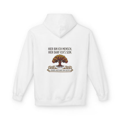 Unisex Fleece Hoodie mit Zitat - Goethe - Hier bin ich Mensch – back