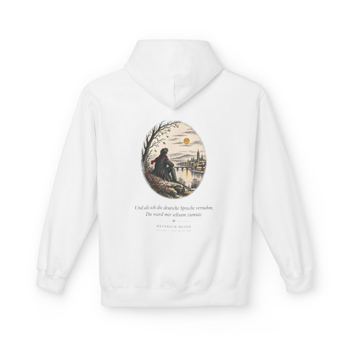 Unisex Fleece Hoodie mit Zitat - Heine - Und als ich die deutsche Sprache vernahm Nachtstück – back
