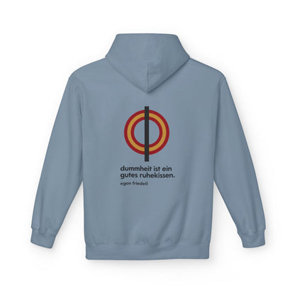 Unisex Fleece Hoodie mit Zitat - Friedell - Dummheit ist ein gutes Ruhekissen – back