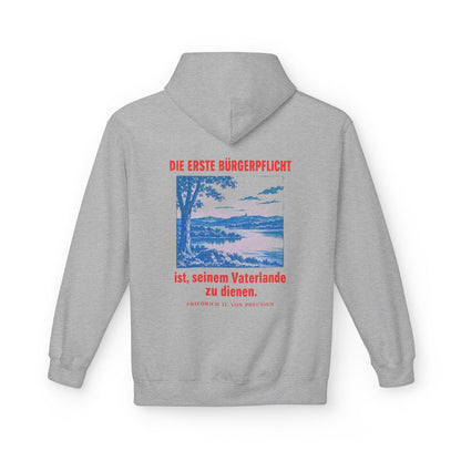 Unisex Fleece Hoodie mit Zitat - Preußen - Die erste Bürgerpflicht – back