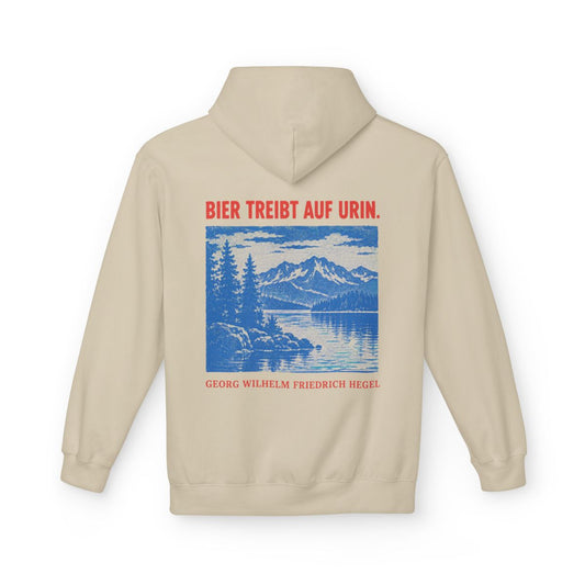 Unisex Fleece Hoodie mit Zitat - Hegel - Bier treibt auf Urin Plakat – back