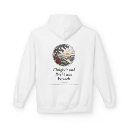 Unisex Fleece Hoodie mit Zitat - Fallersleben - Einigkeit und Recht und Freiheit Nachtstück – back