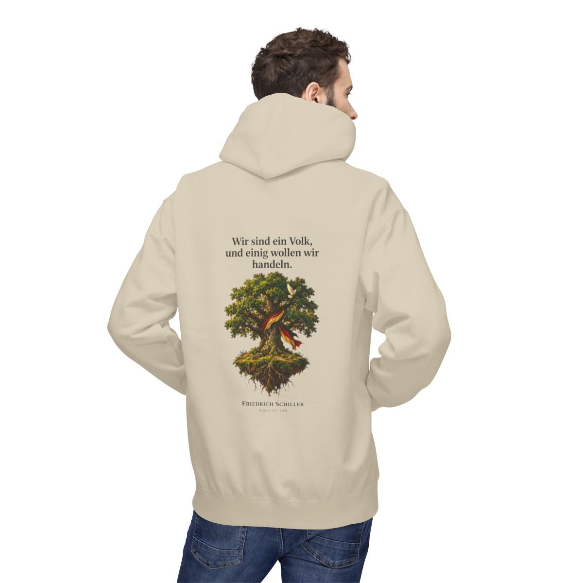 Unisex Fleece Hoodie mit Zitat - Schiller - Wir sind ein Volk – person-2-back