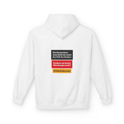 Unisex Fleece Hoodie mit Zitat - Nietzsche - Volk der Denker Balken – back