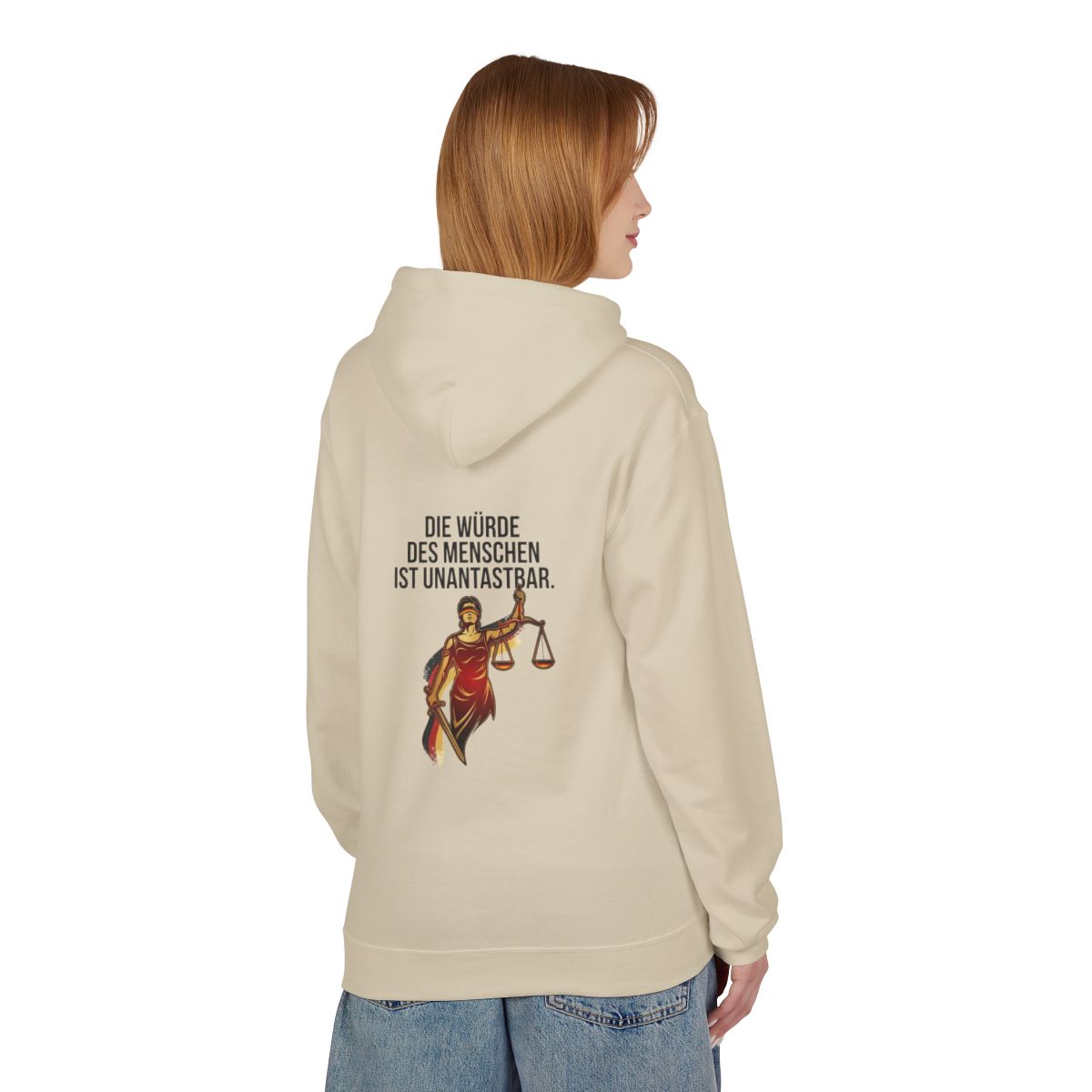 Unisex Fleece Hoodie mit Zitat - Grundgesetz - Die Würde des Menschen – person-1-back