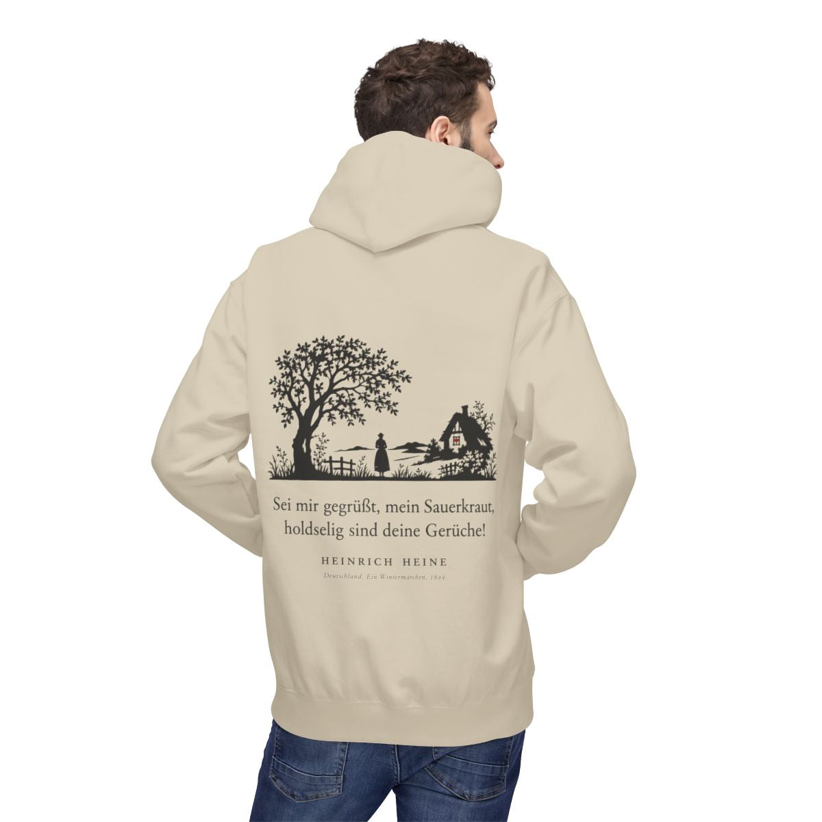 Unisex Fleece Hoodie mit Zitat - Heine - Sei mir gegrüßt, mein Sauerkraut – person-2-back