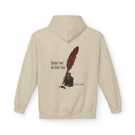 Unisex Fleece Hoodie mit Zitat - Schiller - Dunkel war der Rede Sinn Stillleben – back